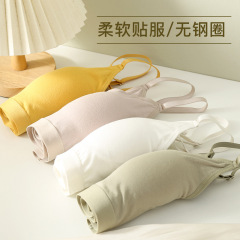 新款純棉內衣美背裹胸女固定一體杯可調節吊帶聚攏上託運動文胸罩