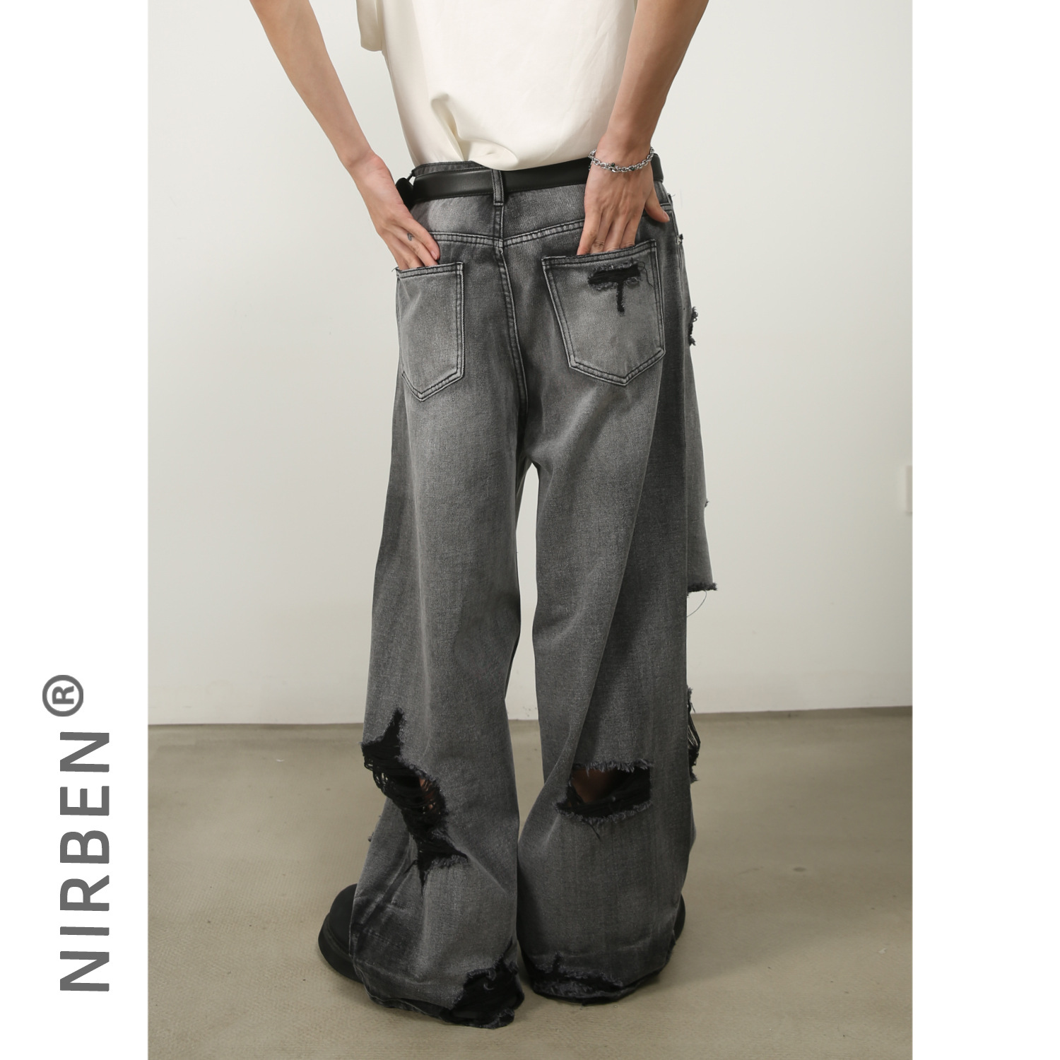 Nirben Denim | Ripped wide-leg Jeans para hombres 2023 Nuevos pantalones trapeadores rectos sueltos de High Street Vibe
