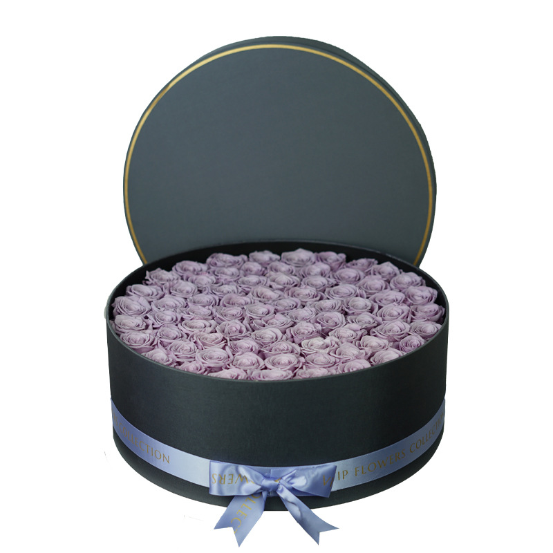 Flor inmortal rosa redonda con tapa grande abrazo caja de regalo de barril Amazon venta caliente flor inmortal decoración de alta calidad