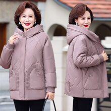 妈妈秋冬装加绒加厚外套女宽松连帽棉服2023新款中年女装时尚棉袄