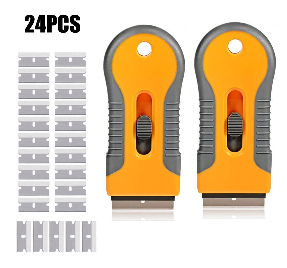 24件装迷你塑料刮刀套装带额外碳钢刀片、玻璃灶具刮刀、用于刮擦