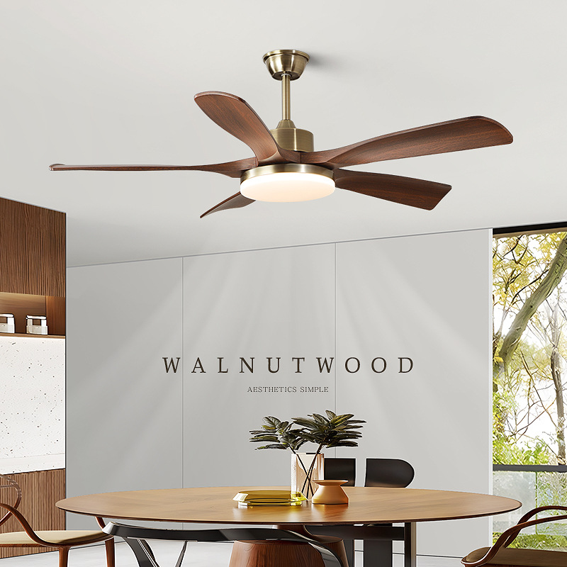 Ventilador de lámpara 2025 nuevo color nuez ventilador de restaurante todo en una lámpara de frecuencia gran ventilador de techo ventilador eléctrico lámpara de chandelier