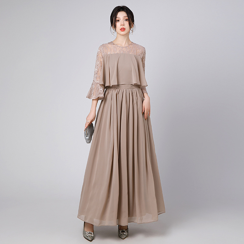 AliExpress vestido mujer 2025 nuevo temperamento de manga larga vestido de mujer elegante anfitrión vestido de noche transfronterizo