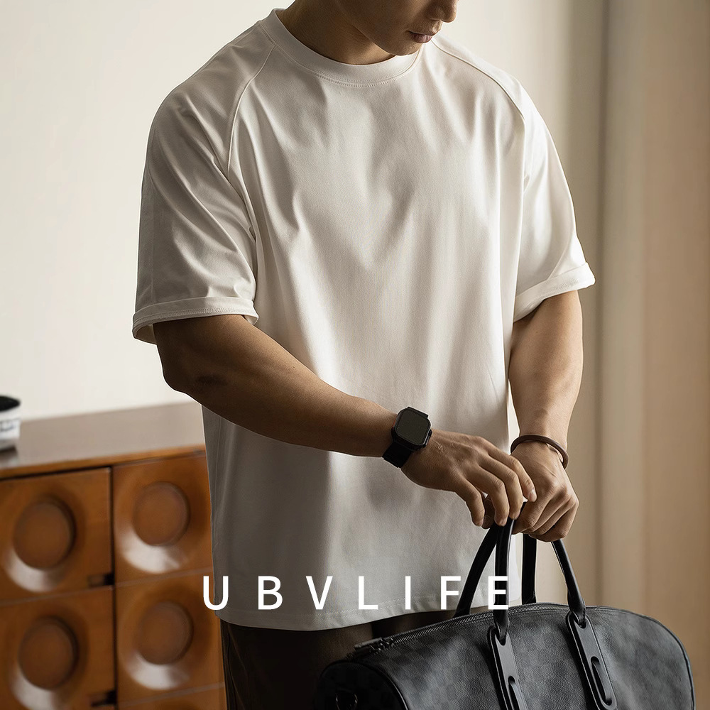 American Style 300g Heavyweight 7A Antibacterial Sunscreen Raglan Sleeve Loose Fit T-Shirt for Men 2026 Spring/Summer Sports Short Sleeve