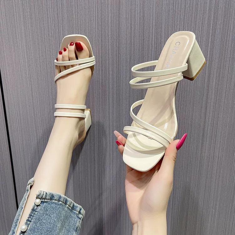 Женские сандалии 2025 года, большие размеры, двойной вариант, однорядные, открытые, в корейском стиле, на толстом и среднем каблуке, размер 41.