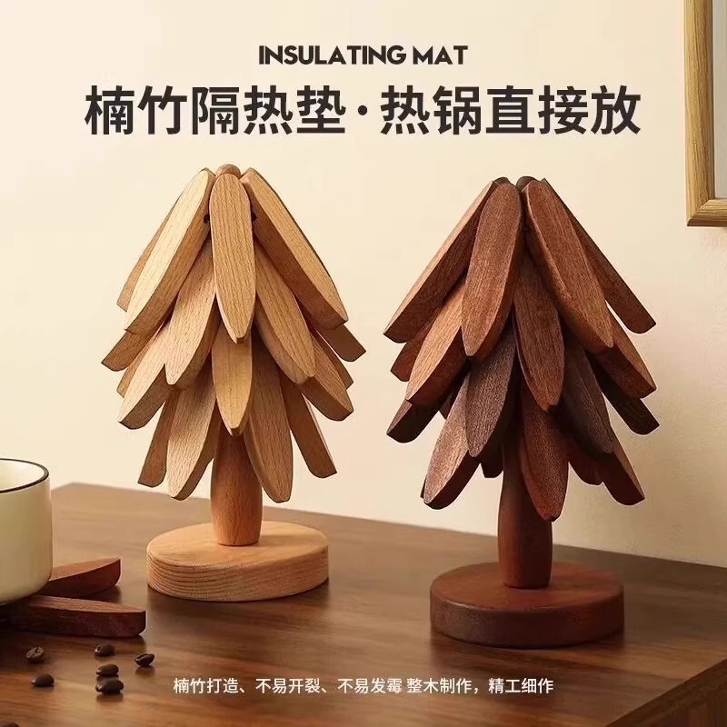 A Tree Insulation Mat Christmas Tree Small Table Decoration Creative Bamboo Insulation Mat Dinner Plate Insulation Placemat Dish Plate