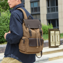 跨境亚马逊新款双肩背包男士帆布潮流大容量学生休闲书包时尚潮流