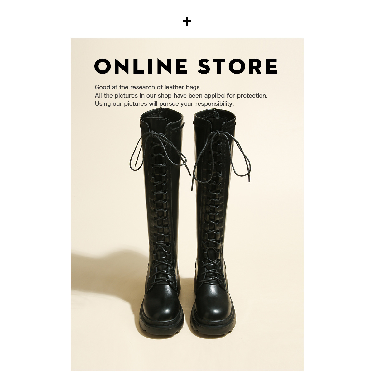 【冠順】厚い底の長靴の女性2023新型秋冬のマーティンブーツは膝の高筒の騎士靴のハイヒールを超えません。