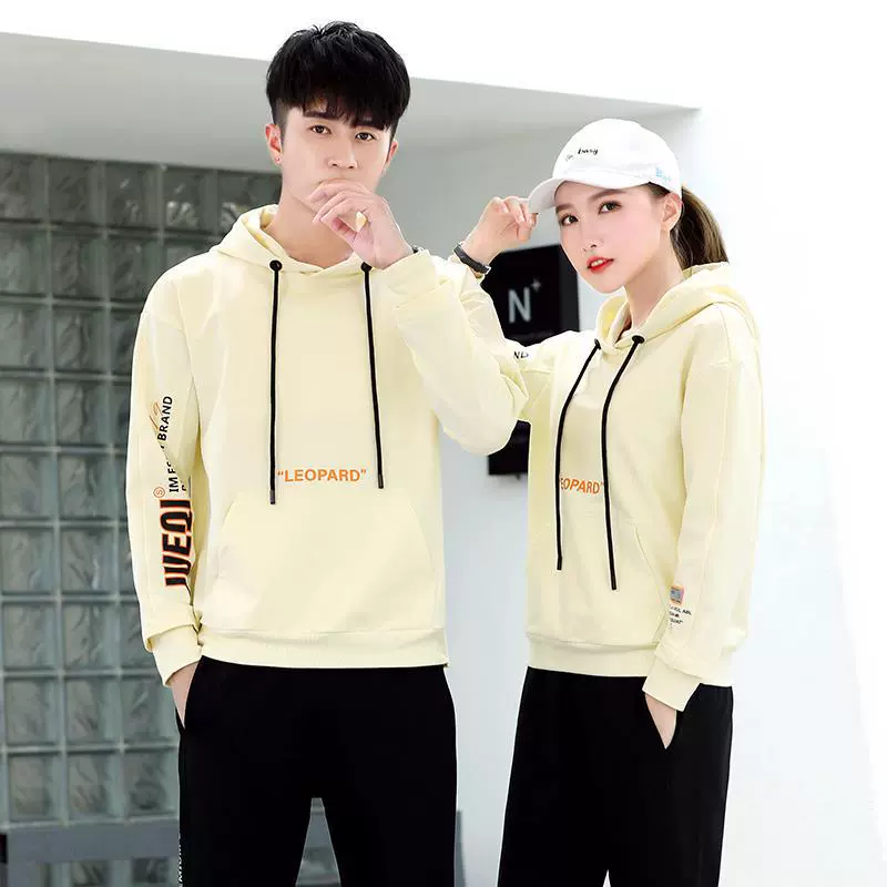 时尚休闲男运动套装情侣款春秋季长袖长裤女款运动服连帽两件套
