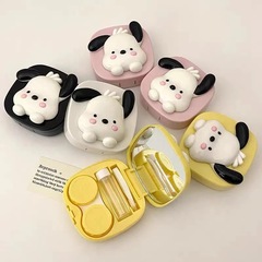 Cute Pacha dog contact lens box, portable contact lens storage box, high-end care box, double companion box with mirror