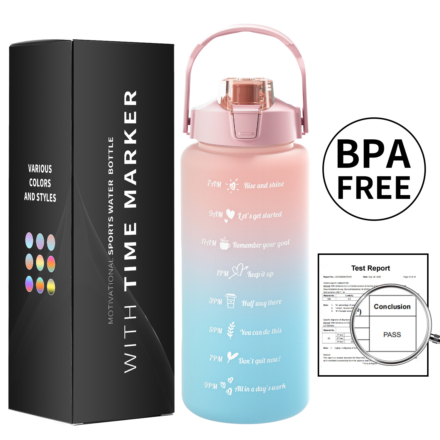 Taza de agua de gran capacidad taza de paja de plástico espacio simple olla botella de equitación deportes al aire libre taza de agua conjunto de tres piezas con caja