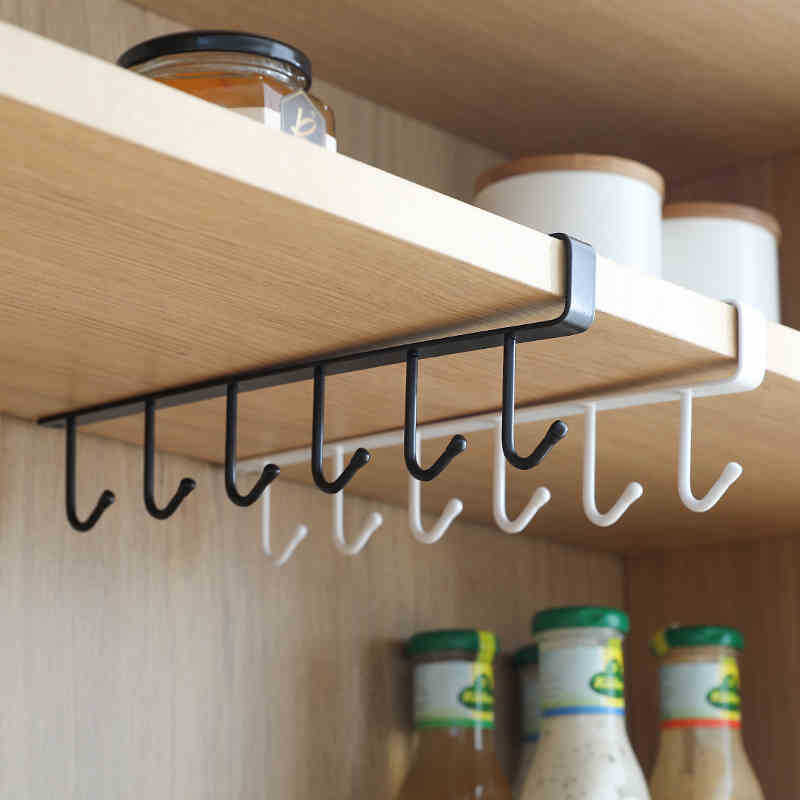 Kitchen hook cabinet shelf creative no-drill cabinet organizer closet door panel six-in-a-row invisible hook rack