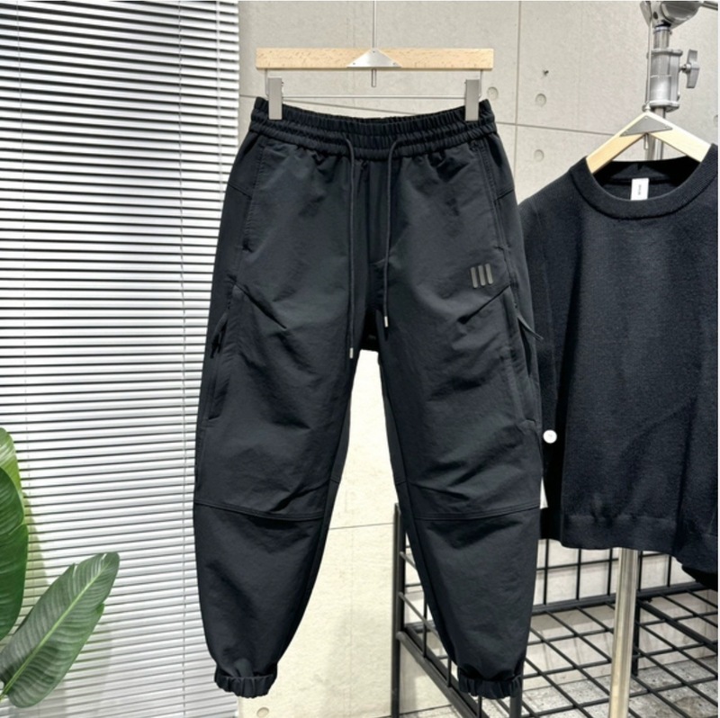 2025春秋新款男士工装裤宽松九分裤潮牌黑色速干哈伦裤束脚休闲裤|undefined