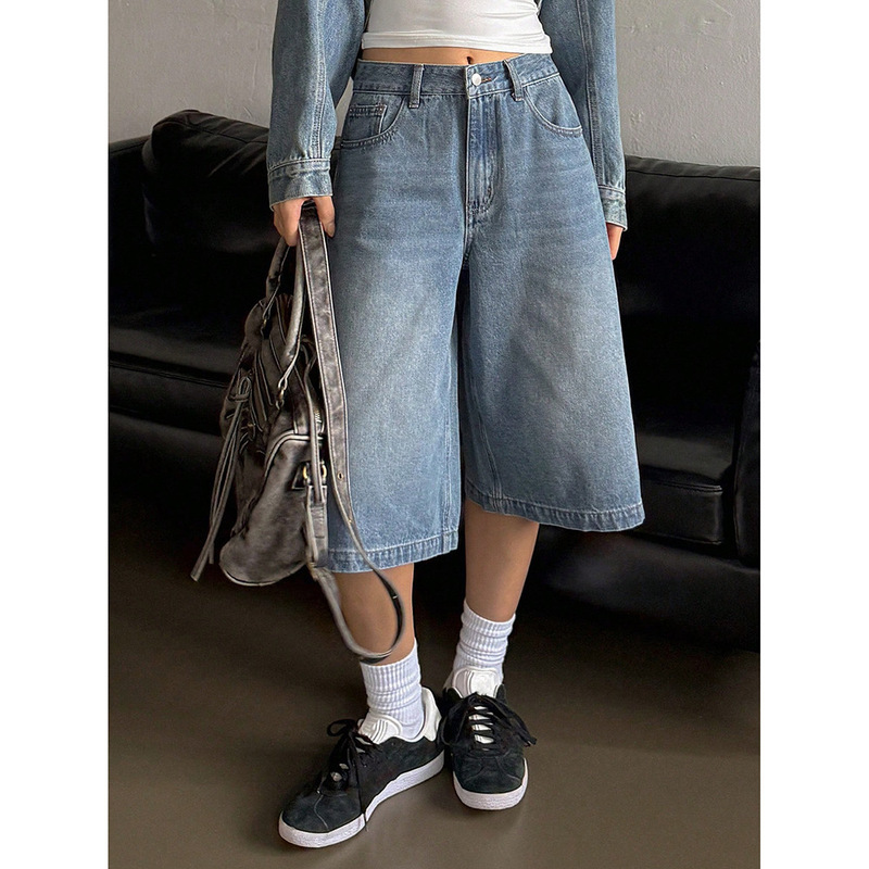 Slimming Wide-Leg Versatile High-Waisted Straight Retro New Women's Cropped Jeans Trendy Summer 2025 Loose Fashion