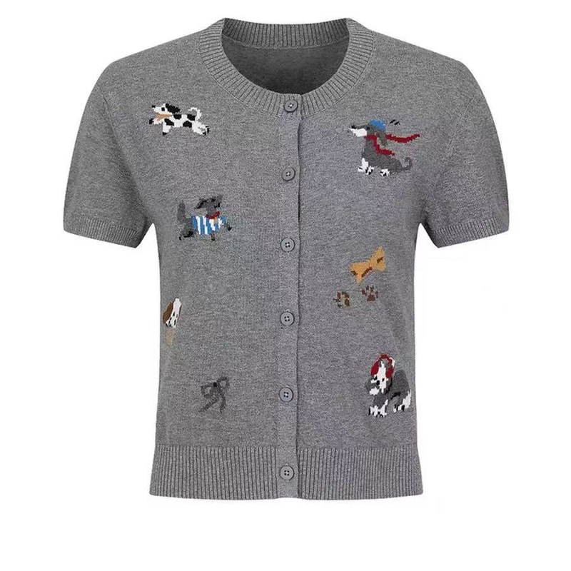 U*R2026 New Summer Women's Clothing Casual Pastel Style Cute Pet Embroidered Round Neck Knitted Cardigan Uyy960070