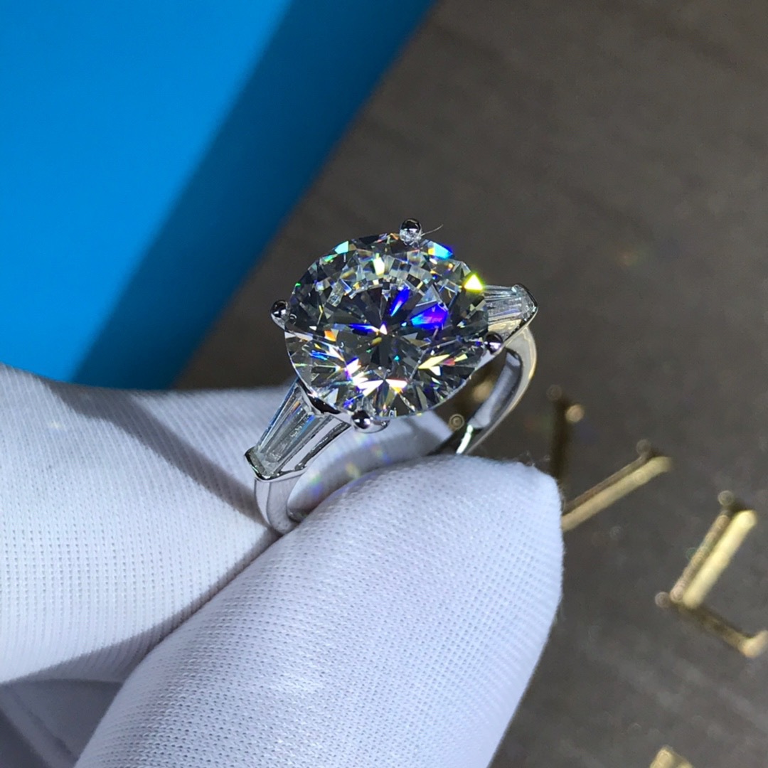 5 quilates VVS grado 3EX importado de corte redondo anillo de flash gigante plata esterlina de cinco capas de espesor anillo de platino galvanizado