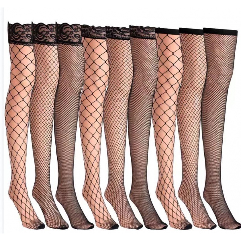 Black Stockings, Long Non-Slip Summer Over-The-Knee Stockings, Sexy Lace Black Stockings with Rhinestones, Spring Thin Stockings for Women