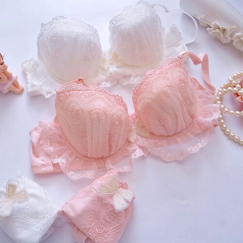Long-term Japanese embroidered two-color embroidered thin cup student girl cute push-up sexy underwear bra set