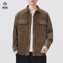 枫舍男装 /秋季新款日系复古工装男士灯芯绒衬衫宽松休闲衬衣外套