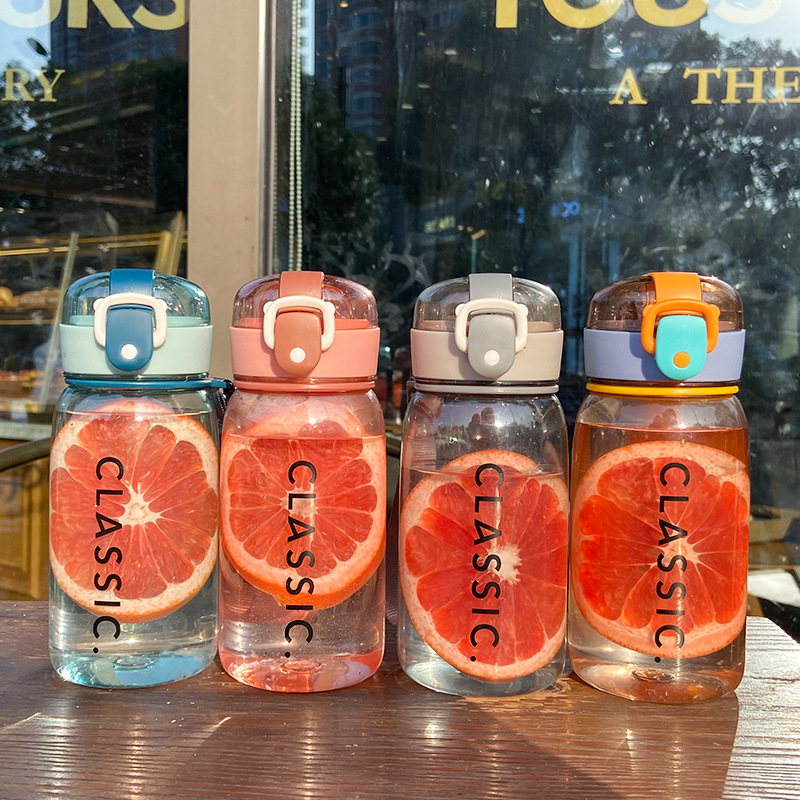 高颜值塑料杯简约带吸管便携学生网红情侣水杯弹跳盖随手杯子女