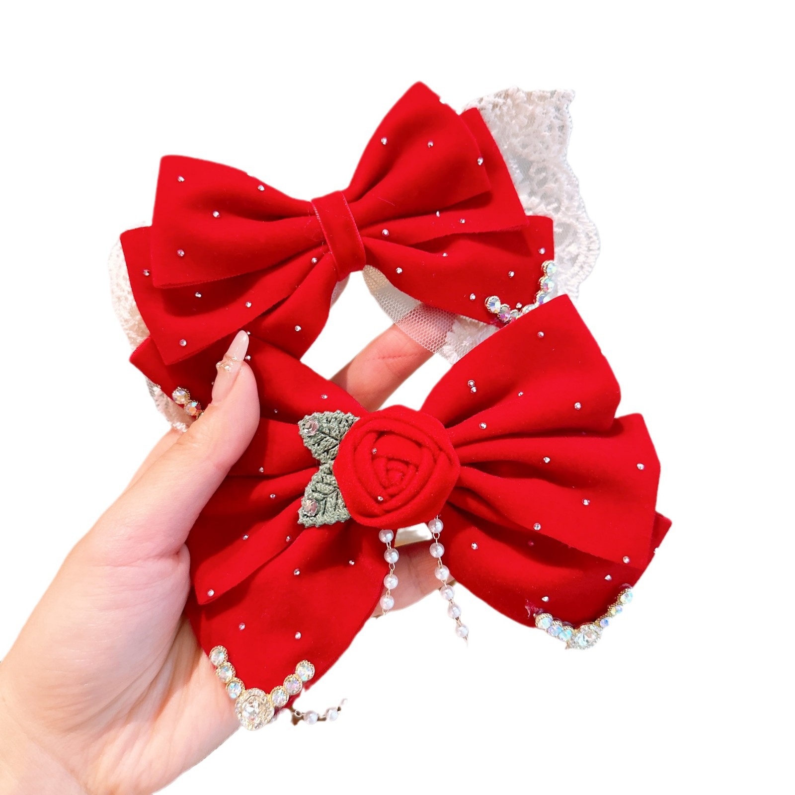 2025 Año Nuevo niños clip de boca de pato rojo correa de viento chino tarjeta de cabello para niñas adornamientos de cabello de Año Nuevo clip de cabello de arco