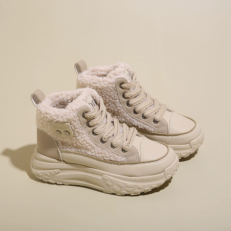 Новые зимние флисовые кроссовки на высокой подошве в корейском стиле для студенток, увеличивающие рост, утепленные, на толстой подошве, из хлопка