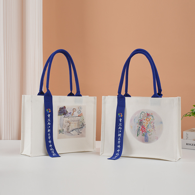 Tote Bag with Logo Printing, Advertising, College Training Canvas Bag, Single Shoulder Strap, Ribbon, Eco-Friendly Bag, Handbag, Large Capacity