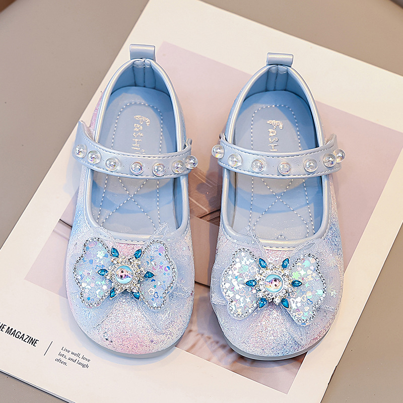 Girls' Solid Color Fashionable Little Leather Shoes 2026 Spring/Summer New Style Little Girl Butterfly Rhinestone Pearl Princess Single Leather Shoes