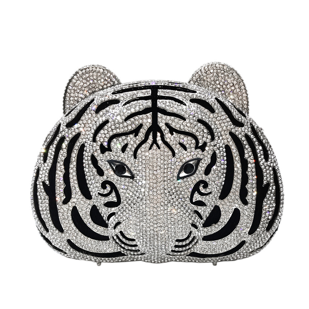 Big tigre cabeza de diamante bolsa de diamante metal vacío bolsa de cena AliExpress bolsa de banquete para mujeres amplificador teléfono móvil