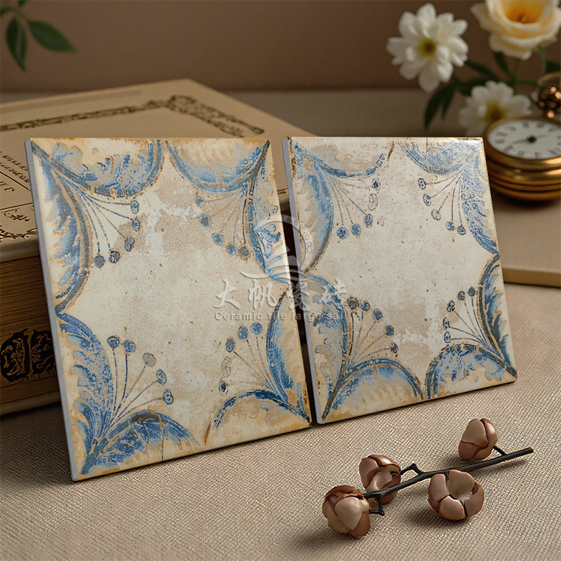 Retro Distressed Blue Small Floral Tiles Clothing Store Cafe Background Wall Mosaic Tiles Balcony Non-Slip Floor Tiles 200 Retro Distressed Blue Small Floral Tiles Clothing Store Cafe Background Wall Mosaic Tiles Balcony Non-Slip Floor Tiles 200