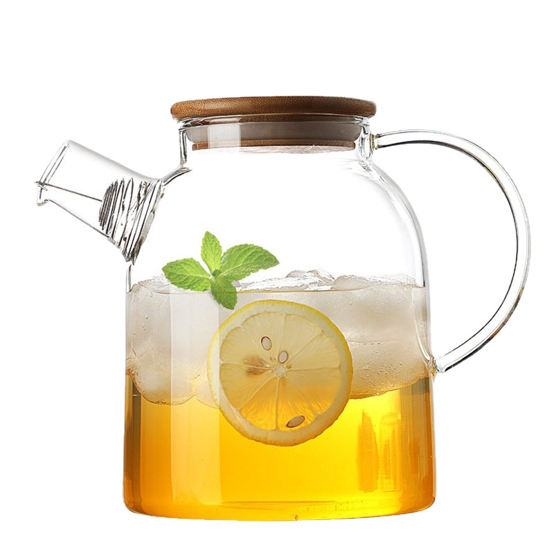 Vidrio grueso tetera cubierta de bambú olla de vidrio borosilicato olla de agua fría botella de agua fría fábrica pelo liso