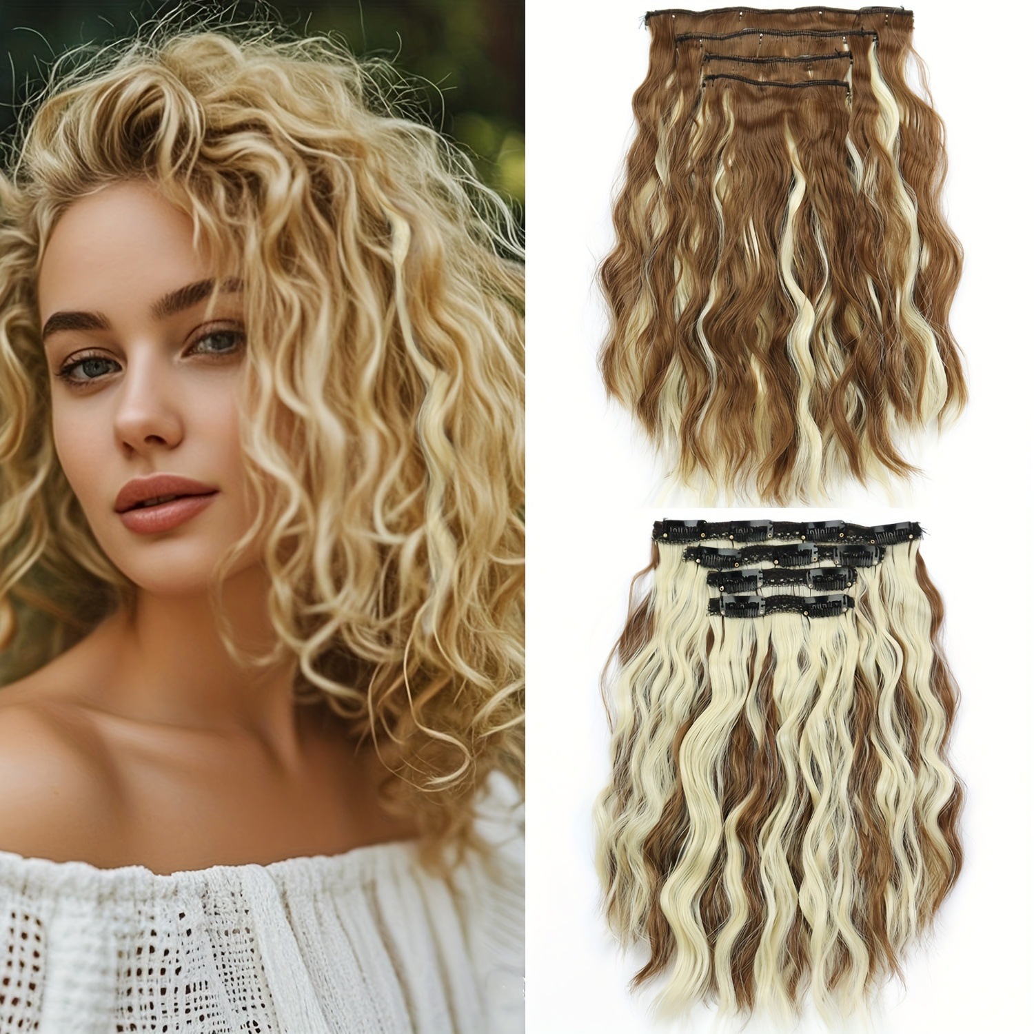 Comercio exterior transfronterizo 4 piezas de clip cabello ondulado peluca extensión de cabello corto ondulado al por mayor