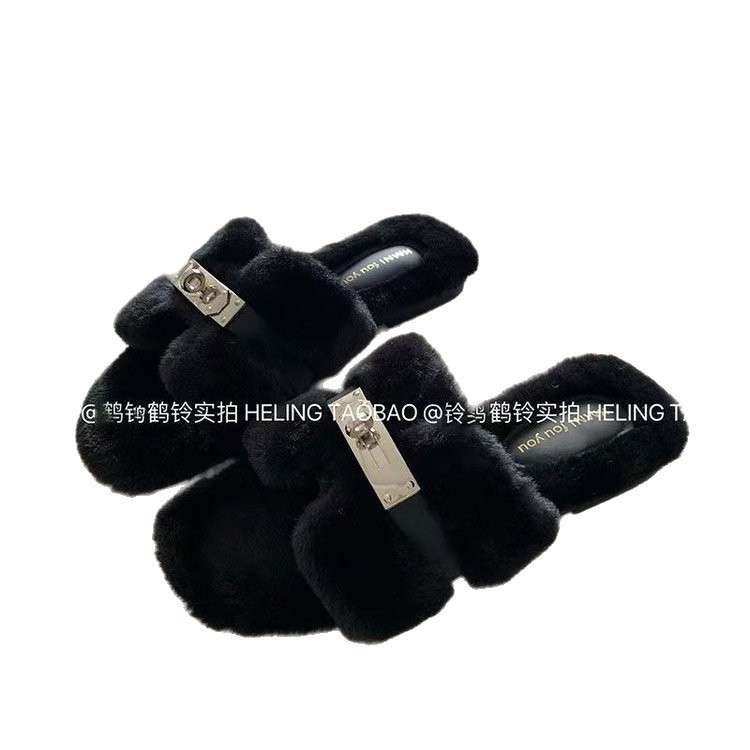 毛茸茸~小金扣外穿毛毛鞋女秋冬2025新款加厚加绒毛毛拖鞋棉鞋|undefined