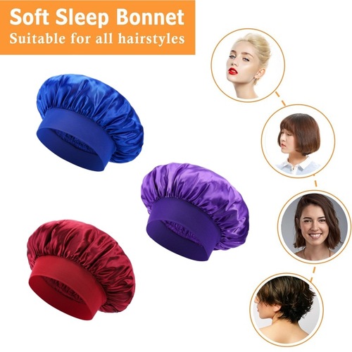 Sleep hat high elasticity headband bath cap solid color hair protection hat satin color chemotherapy hat wide brim