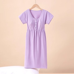 Cotton Buckle Breastfeeding Nightgown Large Size Casual Home Clothes Pregnant Women's Dress Bra-free Outer Wear Thin Dress with Chest Pad