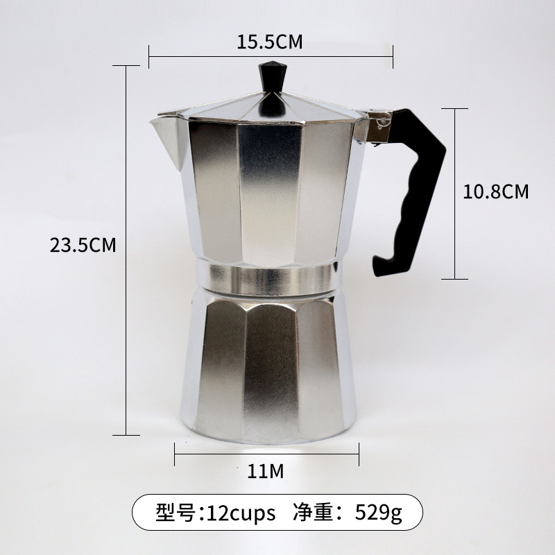 Cafetera moka italiana de aluminio de doble válvula, estilo europeo, octogonal, popular transfronterizamente.