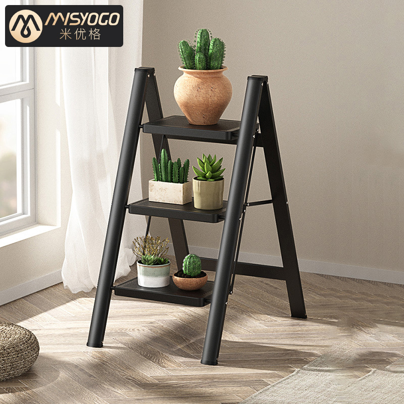 Escalera doméstica engrosada escalera plegable escalera de espiga multifuncional interior multifuncional retráctil de tres pasos taburete de escalera pequeña de cuatro pasos