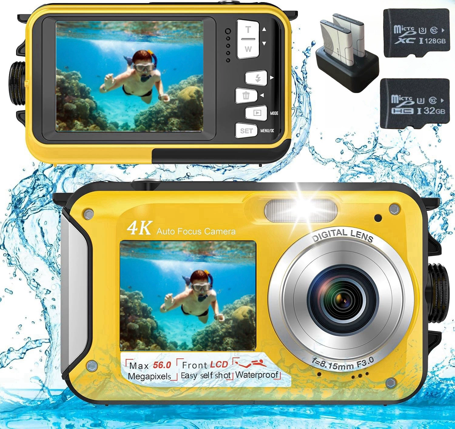 Automatic videocamera, waterproof digital camera, screen, English version