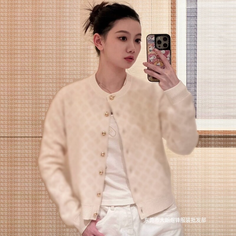 Nanyou Haute Couture 25 New Old Flower Letter Full Print Jacquard Mohair Single-Breasted Knitted Cardigan Slimming Versatile Top