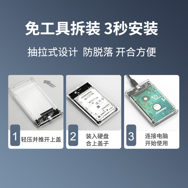 2,5 pulgadas transparente USB3.0 caja de disco duro Tipo-c cubierta deslizante carcasa de plástico mecánica de Estado Sólido caja de disco duro móvil