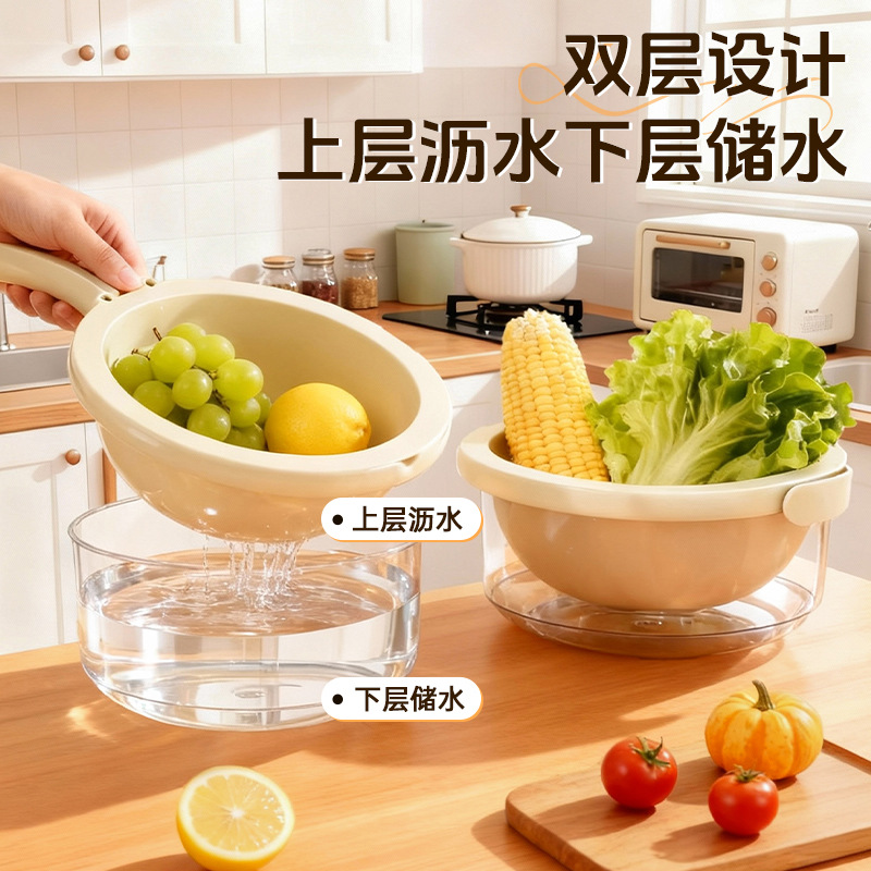 厨房洗菜盆双层沥水篮家用果蔬沥水筐篮置物架洗碗水槽收纳神器