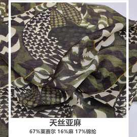 温柔复古天丝亚麻印花布料服装女装旗袍古装高端天然纤维梭织面料