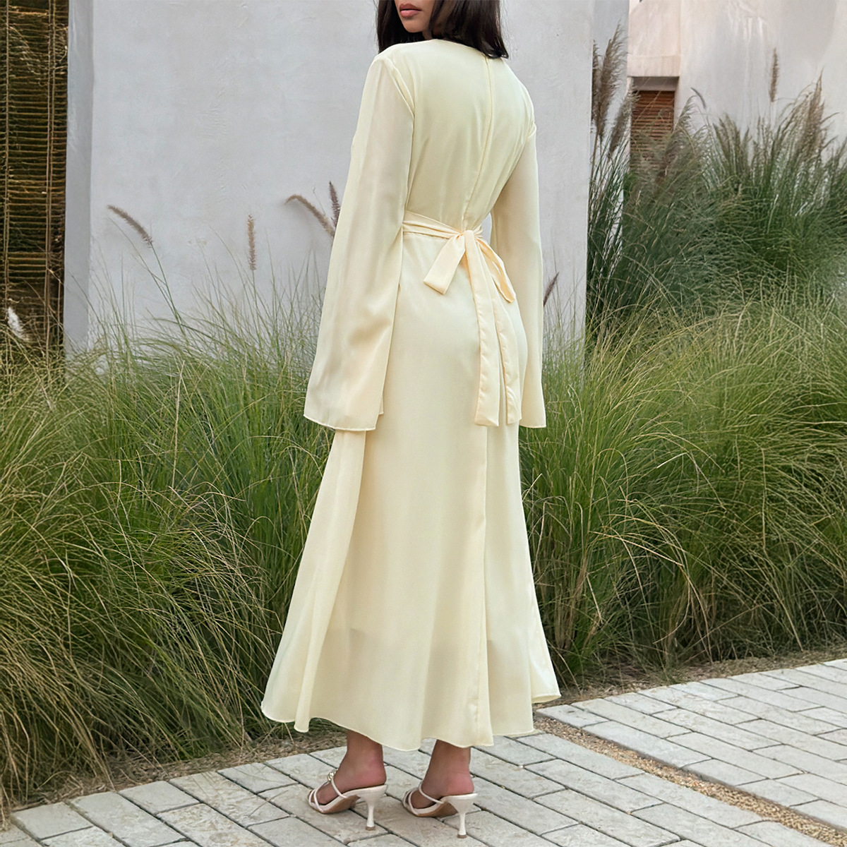Elegant Fairy Like Women's Dress European American Style Water Sleeve Patchwork Design Spring Summer_ecoleips.com