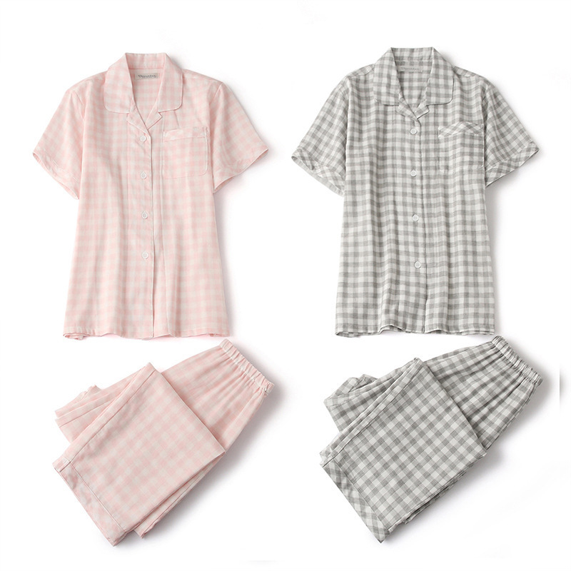 Summer Cotton Short-Sleeved Pajamas Set Muji Same Style Unprinted Men's and Women's Pure Cotton Combed Cotton Home Clothes Wholesale Summer Cotton Short-Sleeved Pajamas Set Muji Same Style Unprinted Men's and Women's Pure Cotton Combed Cotton Home Clothes Wholesale