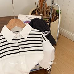 Children's shirts 2024 Bangcheng spring new arrival Korean style striped patchwork shirts for boys and girls baby tops C0262