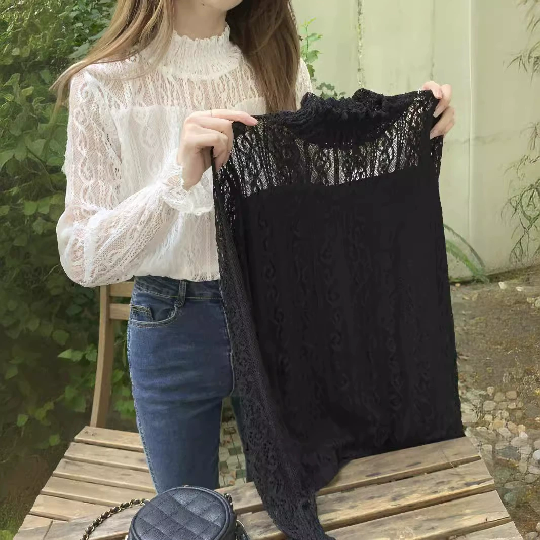 Демисезонное кружево шелк тело-дружелюбный длинный рукав, городской стиль, высокий воротник, западный стиль