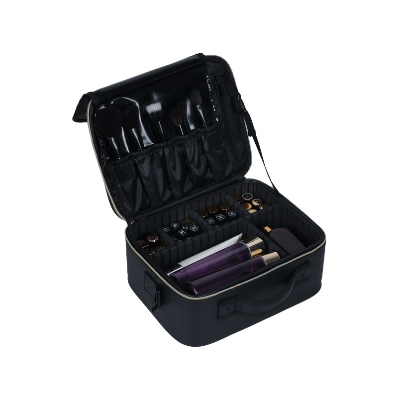 Bolsa de almacenamiento de pinceles de maquillaje de venta directa de fábrica, bolsa de cosméticos de gran capacidad y alto valor de tamaño completo multicolor, caja de cosméticos que se puede levantar