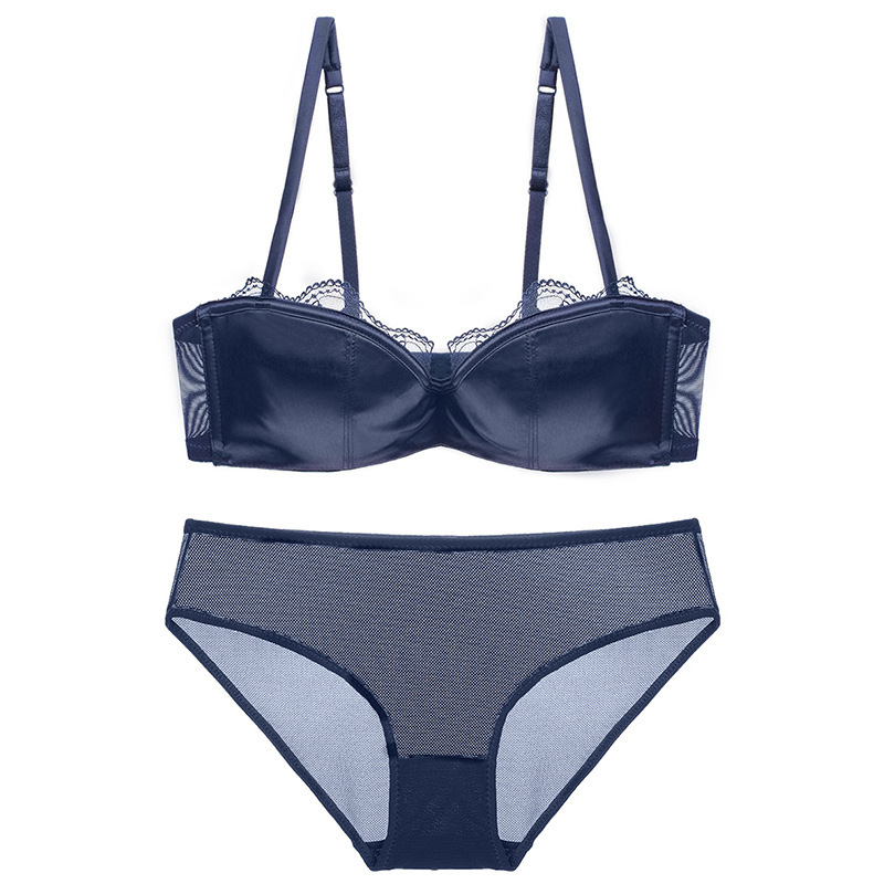 Sexy Lace Women's Thin Cotton Half Cup Top Support Gathering Underwear Bra Set_voghion.com