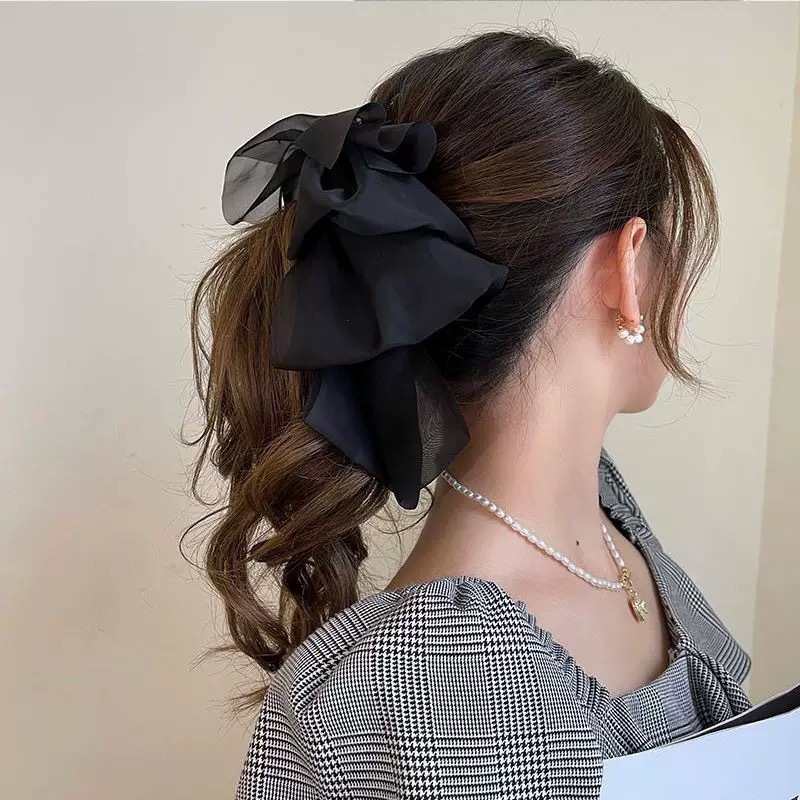 Chiffon Oversized Bow Elegant Hairpin Korean Simple Fashion Super Fairy Spring Clip 2025 Summer New Hair Accessories