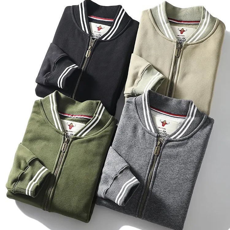 Solid color retro velvet keep warm baseball uniform with zipper